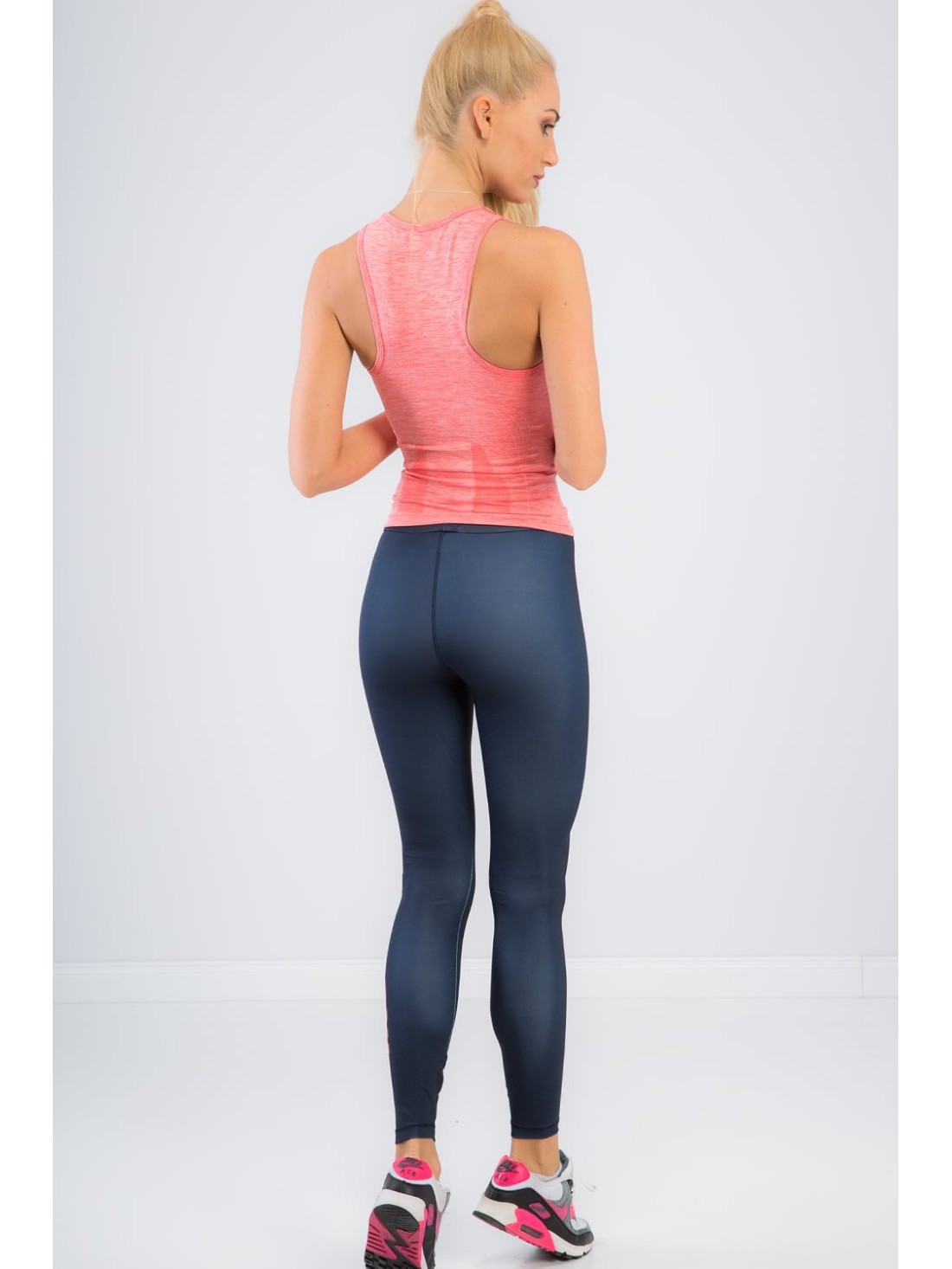 Navy blue leggings with coral inscription 13930 - Online store - Boutique